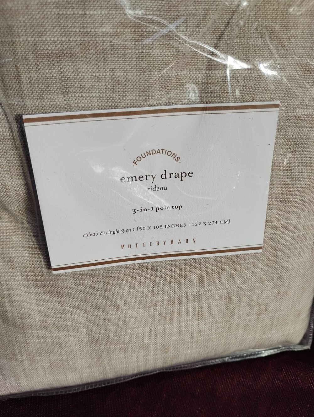 Pottery Barn Emery Linen Curtain Panel Oatmeal Beige 50x108